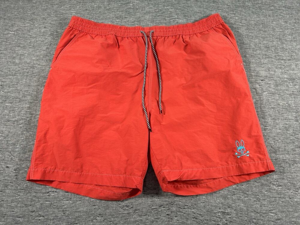 Psycho Bunny Swim Shorts Mens XXL 7.5" Red Lined Beach Bathing Suit Trunks